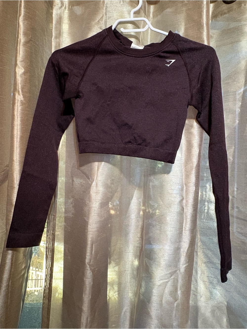 Gymshark Women's Long-Sleeve Cropped Performance Top in Dark Purple small
